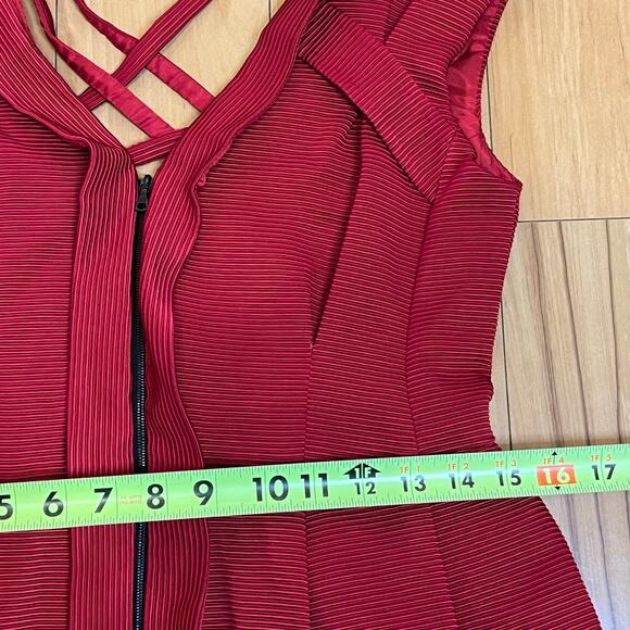 Nanette Lepore Red zip pleated cocktail Dress pockets 6 Wedding Guest mobwife - Picture 11 of 13